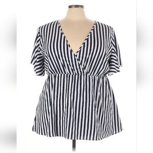 Navy and White Striped Blouse